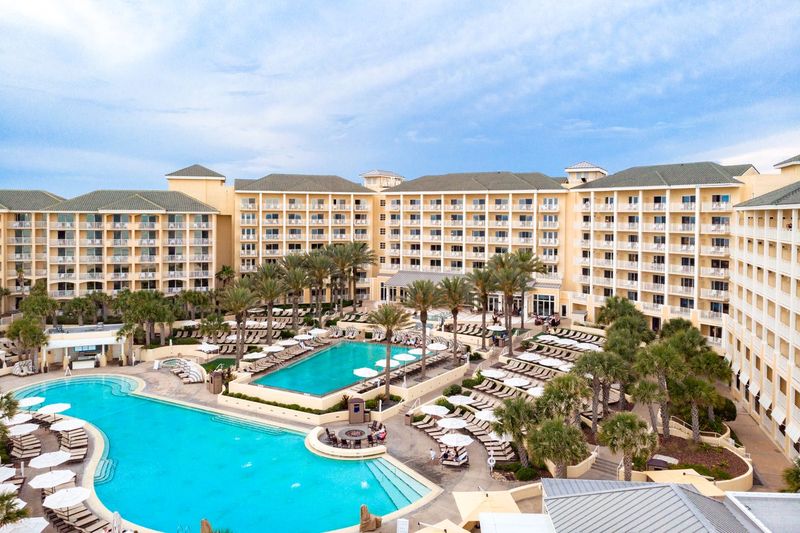 Resort aerial at sunset